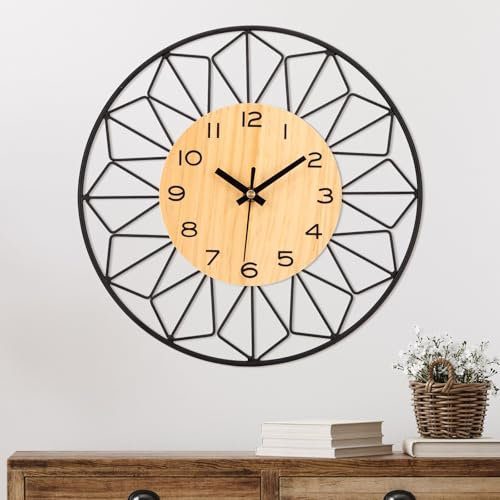 VIVILINEN Wanduhr Ohne Tickgeräusche aus Holz 50cm Vintage Rund Wanduhr Nicht tickend Quarz Batteriebetriebene Uhr Lautlos für Wohnzimmer Schlafzimmer 50x50cm