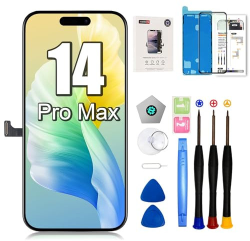 EFAITHFIX Ersatzbildschirm für iPhone 14 Pro Max, 16,7 cm (6,7 Zoll), LCD-3D-Touch-Display, Full-HD-Digitalisierer, Rahmenmontage (A2651, A2893, A2894, A2895, A2896) mit Reparaturwerkzeugen,