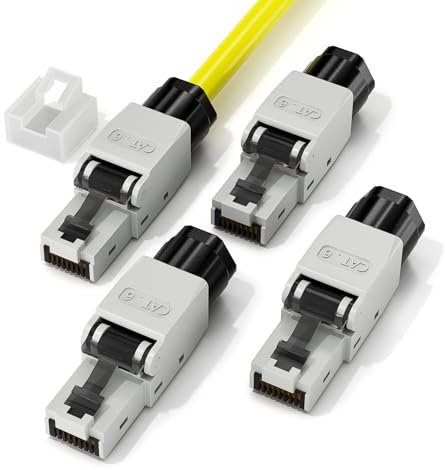 LEENUE Connecteur RJ45 Sans Outil Cat6,1 Gbit/S 250 MHz, Enrobé D'or Fiche RJ45 Sans Outils Cat6 Pour Câble de Pose POE Cat6 Cat5E Cat5, UTP prise rj45 Cat 6 Sans Outils, RéUtilisable, Lot de 4
