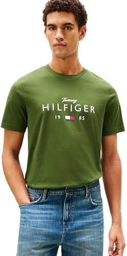 Tommy Hilfiger Herren T-Shirt Kurzarm Brand Love mit großem Logo, Grün (Mountain Pine), M