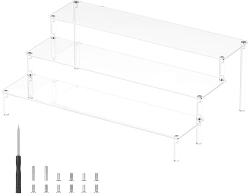 Realure 3 Stöckiges Acryl Riser Ausstellungsregal, Klar Acryl Display Ständer Große 40x26x15cm, Transparente Figuren Display Stand für Schmuck, Cupcake, Make up Kollektion, Nagellack, Gewürz