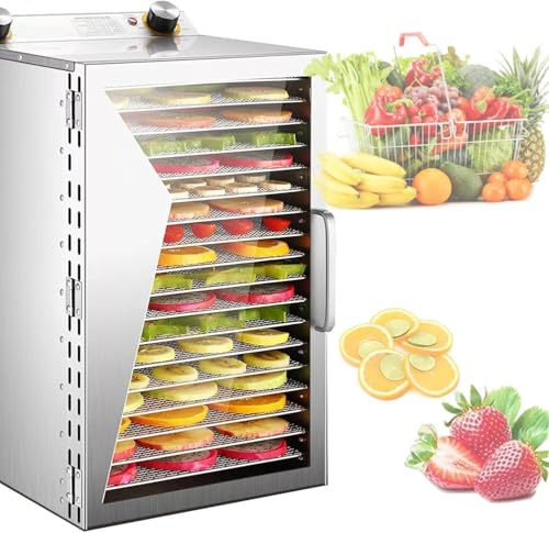 Home Food Dehydrator and Freeze Dryer Machine, Adjustable Temperature and Timer for Drying Fruits, Vegetables, and Meats, Stainless Steel Design