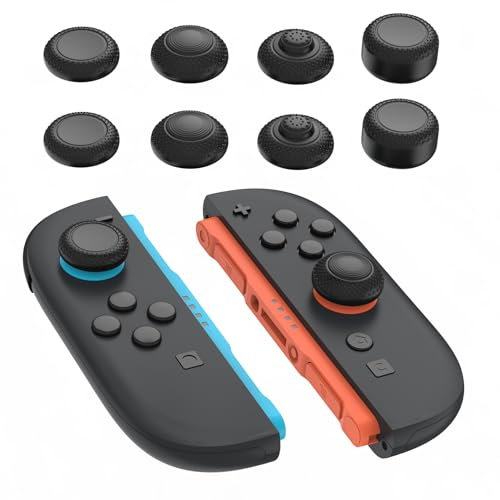 PlayVital Capuchon Joystick pour Switch 2 Accessoires Caps Joystick, Capuchon de Stick Analogique pour Nintendo Switch 2 Joycon Thumbstick Grip Caps Cover-Noir,8 en 1 Pro