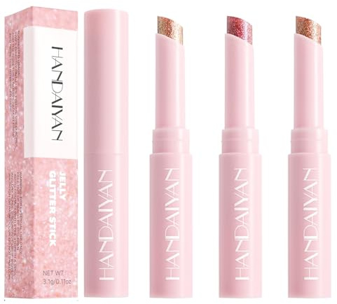 3PCS Jelly Glitter Eyeshadow Stick Set, Multi-Use Shimmer Highlighter Pencil, Waterproof Long Lasting Eyeshadow Stick Sets Create Glitter Eye Makeup (Set B)