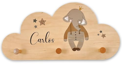 EmiliaLotte Kindergarderobe Personalisiert mit Wunschname I Garderobe Kinder aus Holz - Verschiedene Motive & Farben I Wandgarderobe Kinder mit 3 Haken - 41x20 cm I Montessori Garderobe Kinder