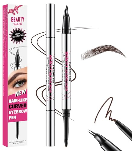 Gekrümmter Augenbrauenstift, 2-in-1-Brauenstift mit zwei Enden, 0,01 mm 2-Krallen-Mikrospitze und ultrafeine Spitze, für haarähnliche Augenbrauen, hält den ganzen Tag (#03 DUNKELBRAUN)