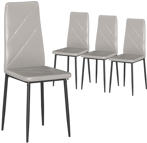HOMCOM Pack de 4 Sillas de Comedor Respaldo Alto Asiento Acolchado Gris | Sillas de Cocina Modernas, Respaldo Alto, Asiento Acolchado, Patas de Acero