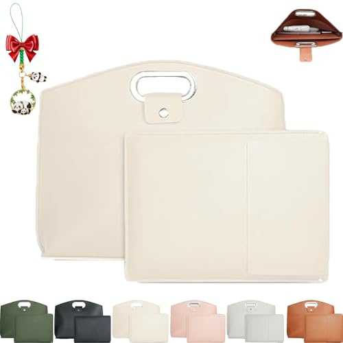 Generico Waterproof Leather 14-16 in 2 PCS Laptop Bag for Women Handbag, Work Tote Bag Briefcase, Waterproof Leather Briefcase (White)