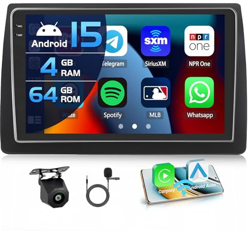 Inefala 4+64G Radio para Fiat Stilo 2002-2010 Android 15 con 9'' In-Cell Pantalla con Wireless Carplay y Android Auto Mirror Link Radio FM/RDS GPS WiFi Bluetooth SWC Cámara Inversa