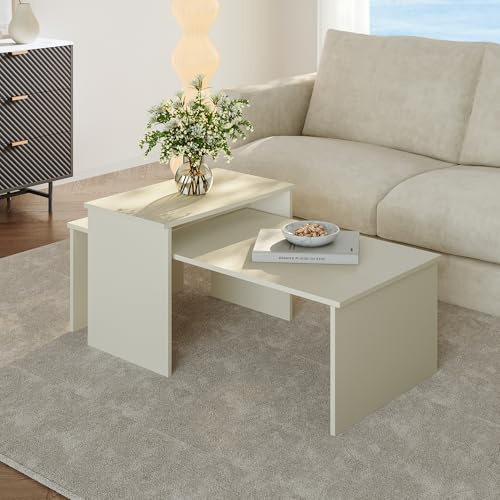 [en.casa] Beistelltische für Wohnzimmer 2er Set Sotapim Couchtisch rechteckig Wohnzimmertische klein Sofatische Satztisch Sandfarben