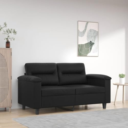 Mandloder Zweisitzer-Sofa, Schwarz, 120 cm breit, Kunstleder, mit robustem Metallgestell, modernes Design für Wohnzimmer, bequemes Polstersofa