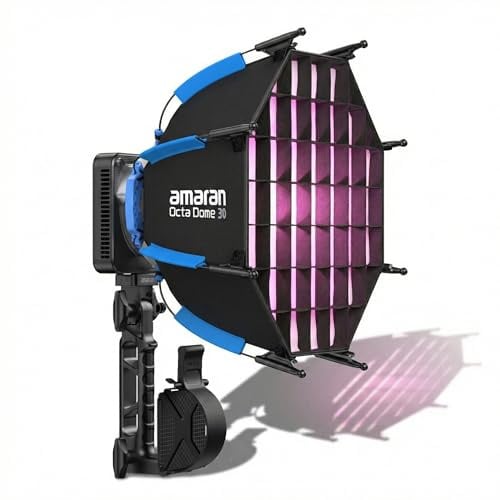 Amaran Ray 60c Full Color COB LED Video Light, 60W Ultra-Compact Travel Light con Octa Dome 30 Softbox, USB-C PD Power, IP54, OmniColor Engine, 2.300K-10.000K, App/NFC Control, Bowens Mount