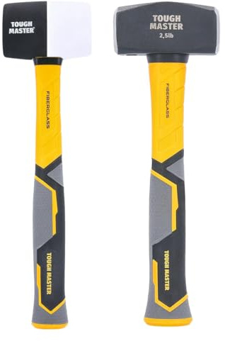 TOUGH MASTER Club Hammer 2.5lb (1.1 kg) Heavy Duty C45 Forged Steel Head Fiberglass Shaft Non Slip Grip Shock-Absorbing Handle TPR Finish Long (with 16 Oz Rubber Hammer)