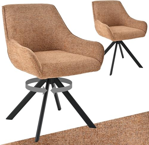 Goeurvant Esszimmerstühle Drehbar 2er Set mit Armlehne – 360°Drehbar Polsterstuhl Chenille Modern Drehstuhl Küchenstuhl mit Metallgestell und Lehne für Esszimmer, Wohnzimmer, Büro, Orange