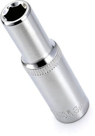 Youzzei 8mm Deep Socket 3/8 Drive 6 Point Square Drive Socket CR-V | Chrome Vanadium Steel 8mm Deep Metric Socket, 6-Point Design, 3/8 Square Drive, For Auto Repair Mechanical Maintenance