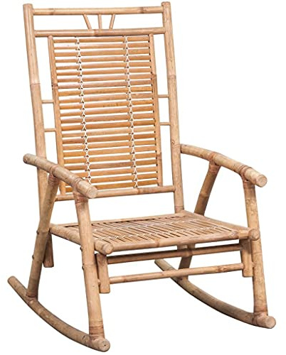 HFMDRMU Sedia a dondolo in bambù con cuscino per giardino e terrazza, poltrona per esterni in bambù massiccio, cuscino in poliestere impermeabile con elastico e cordoncini, portata fino a 110 kg