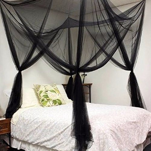 MAGILONA Home 4 Eckpfosten Betthimmel, Moskitonetz, Bett- oder Außennetz, passend für Doppelbett, Queen-Size-Bett, King-Size-Bett, eine offene Tür (schwarz)