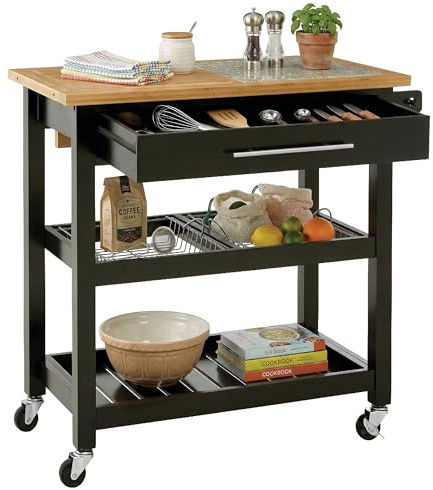 Premier Housewares Kitchen Trolleys With Worktop And Storage Wooden Pinewood Frame Kitchen Trolleys With Wheels Cart With Table Top Storage Drawers