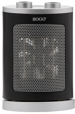 SOGO Calefactor pequeño bajo consumo y calentamiento rápido- Calefactor Oscilante PTC con Ventilador, 1500W NEgro (SS-18365)