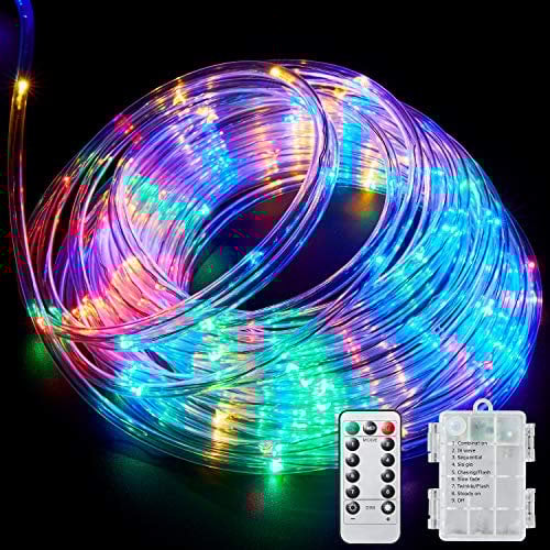 Ollivage 1 guirlande lumineuse LED d'extérieur alimentée par piles avec télécommande, 8 modes de changement de couleur, étanche, 12 m, pour décoration de fête de Noël, camping, 1 pièce