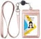 Teskyer Porte Badge, avec Cordon Rétractable, Porte Badge Tour de Cou, Porte Badge en Cuir PU, 2 Emplacements pour Cartes, pour Le Travail, L'école, Or Rose