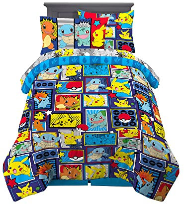 Franco Bettwäsche-Set für Kinder, superweich, mit Kissenbezug, 5-teilig, Doppelbettgröße, Pokemon