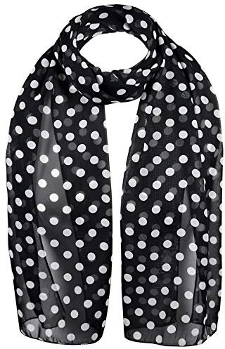 Basic Sense Schal im Retro-Stil, gepunktet, weicher Hals, Chiffon, leicht, für Damen, Schwarz , One size
