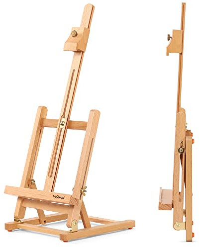 VISWIN 64cm Einfache Tischstaffelei mit H-Rahmen, für Leinwände bis zu 40cm, verstellbare Staffelei aus Buchenholz, tragbare Mal- und Präsentationsstaffelei für Erwachsene, Anfänger und Künstler