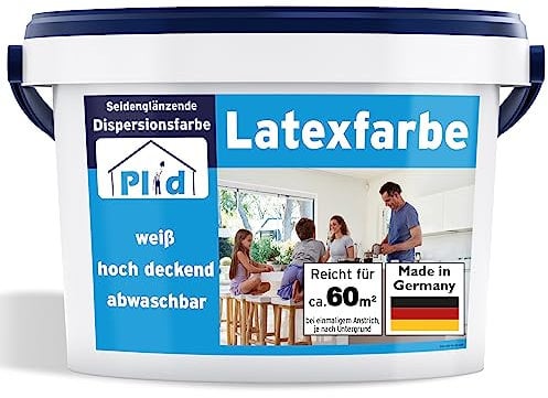Plid Peinture au Latex 10L - Blanc Satin/pour env. 60m² - Lavable, résistante, Haute couvrance