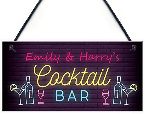 RED OCEAN Cocktail Bar Personalised Sign For Home Bar Beer Gin Vodka Gifts Bar Plaques