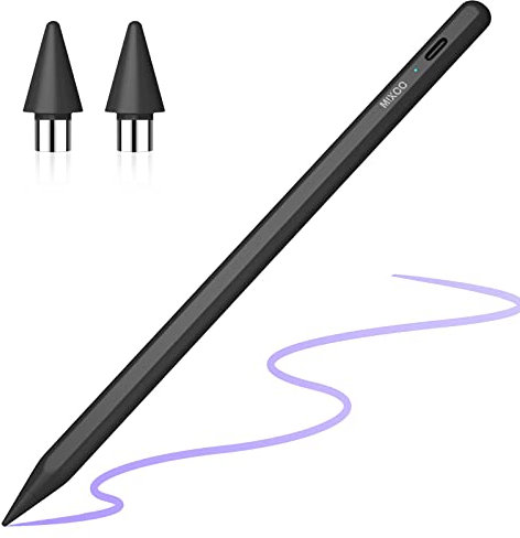 Mixoo Stylus Stift für iPad Aktiver Stylus Pen für Touchscreen Wiederaufladbarer Tablet Stift mit Zwei 1,2mm Spitze,Kompatibel mit iPad/Pro/Mini/Air/iPhone,Android Tablet Smartphone (Schwarz)