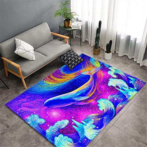 Chickw1 Teppich Wohnzimmer Kurzflor Teppiches 3D Nordischer Muster, Weiche Flanell Teppich Antirutschunterlage Krabbelmatte für Kinderzimmer Schlafzimmer Outdoor (Meeres wal,150x230cm)