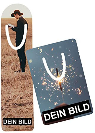 Lesezeichen mit Foto und Text bedrucken - Buchzeichen personalisiert - Größe: 7,5 x 5,0 cm mit Schlitz
