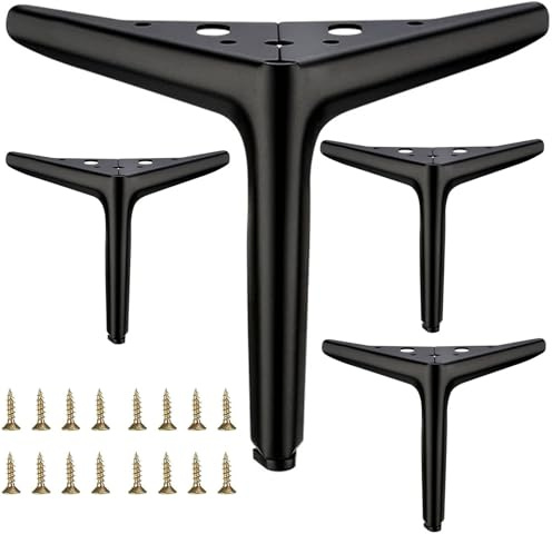 6 inch/15cm Matte Black Metal Furniture Legs Set of 4, Triangle Sofa Legs DIY Replacement for TV Stand, Sofa, Chair, Cabinet Cupboard