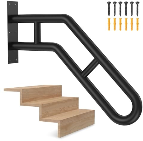 Handrail for Outdoor Grab Bar Frossvt Wall Mount Handrail, 25.8'' Garage, Porch, Garden 1 to 3 Steps Stairs Black
