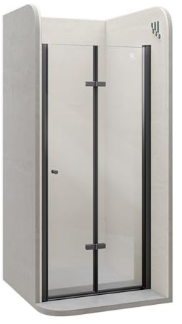i-flair Mila Duschtür 72x195 cm – Nischentür aus Klarglas, Falttür mit schwarzen Aluminiumprofilen, 6 mm ESG Sicherheitsglas, Nano, Hebe-Senkmechanismus, Verstellbereich 72–75,5 cm, DK822
