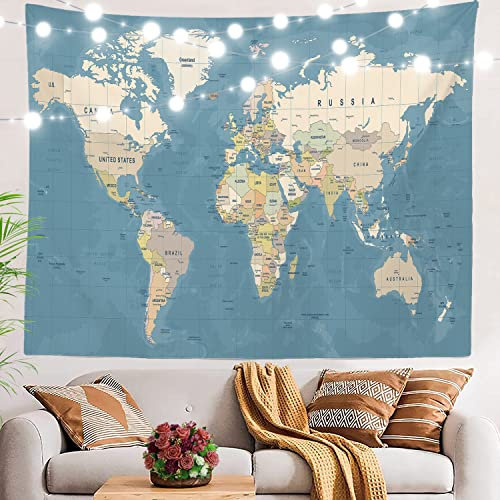 BaoNews Grauer geographischer Welt-Wandteppich, blaue Karte, große Wandbehang, Polyester-Tischdecken, Wandteppich, Schlafzimmer, Wohnzimmer, Wohnheim, 100 x 150 cm