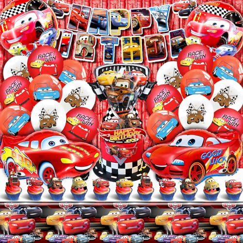 Car Geburtstagsdeko, Auto Ballondekoration, Car Kindergeburtstag Deko, Cupcake Toppers Kuchen Deko,Latex Luftballons,Folienballons,Thema Happy Birthday Banner Dekoration für Kinder