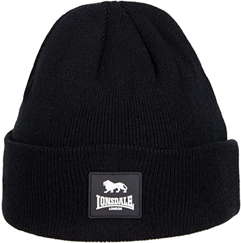 Lonsdale Cuff Rubber Badge Beanie Wintermütze (as3, Alpha, one_Size, Black, one Size)