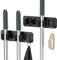 Cosicosy Mop Broom Holder, SUS304 Stainless Steel Mop Holder Wall Mounted 2 Racks with Hook Broom Hanger 2 Pcs Broom Holder Self-Adhesive/Perforated (Include Screws), Black