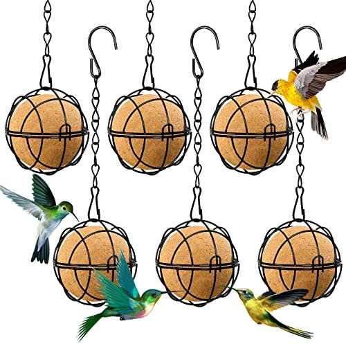 Bird Fat Ball Feeders Hanging 6 Pcs Bird Feeder Metal Fat Balls, Fat Ball Bird Feeder With 6 Hooks Suet Ball Holder, Fat Ball Feeders For Birds Finch Sparrow Robin Outdoor Garden (Black)