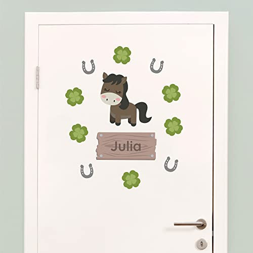 Klebekerlchen® Türaufkleber personalisiert mit Name – Wandtattoo Kinderzimmer & Babyzimmer deko – selbstklebende Wandsticker - Pferd