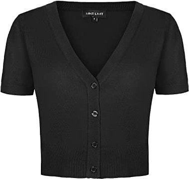 MINTLIMIT Cropped Cardigan Vintage Women Short Sleeve Cardigan Summer Clothes Cape (Short Sleeve-Black M)