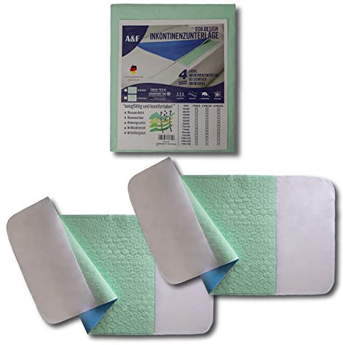 A&F Inkontinenzauflage - 4 Schichten - Bis 26280ml/m² Saugkraft -Krankenunterlage waschbar - Inkontinenzunterlage waschbar (4er Pack mit Flügel, 75x90)