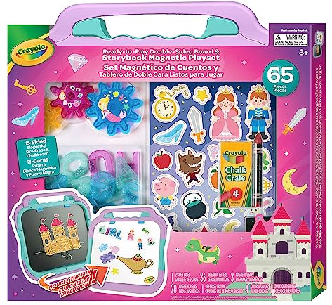 Crayola - Erfinde dein eigenes Märchen, Tafel mit zwei Oberflächen: Weiße magnetische Seite und schwarze Kreideseite, kreative Beschäftigung und Geschenk für Kinder ab 3 Jahren