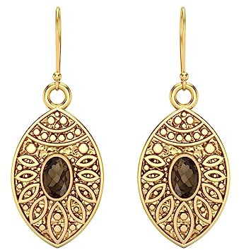 5X3MM ovale Form Rauchquarz-Edelstein Tropfenförmige filigrane Ohrringe aus 925er Sterlingsilber für Damen, Gold Vermeil