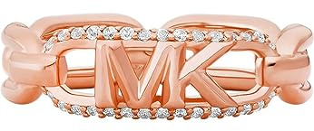 Michael Kors Premium Kors MK 14K rosévergoldeter Sterlingsilber-Pavé-Empire-Gliederkettenring für Damen, MKC1658CZ7916