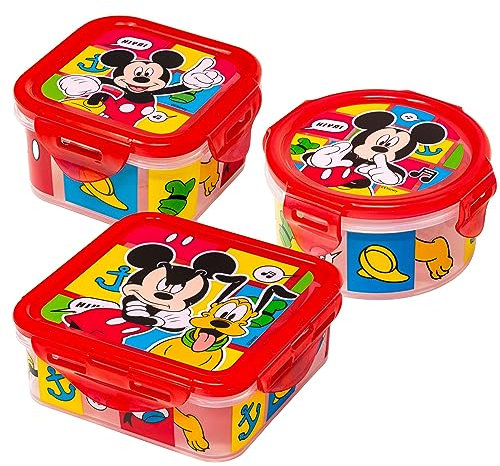 damaloo Frischhaltedosen mit Deckel passend für Mickey Mouse Fans - Luftdicht & BPA frei - 3er Set Brot Dosen Kinder - Kleine Brotdosen für Kita & Kindergarten - Snackbox für Mädchen & Jungen