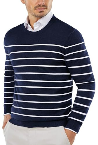 COOFANDY Pullover Herren Gestreiftes Rundhals Strickpullover Slim Fit Herren Sweater Business Winterpullover Männer Feinstrick Pulli XXL