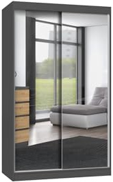 VBChome Kleiderschränk 120 x 61 x 200 cm Artisan - Antrazit 2 Türen mit 2 Spiegel Garderobenschrank Dielenschrank Schlafzimmerschrank Flurschrank Wohnzimmerschrank Artisan - Antrazit mit 2 Spiegel